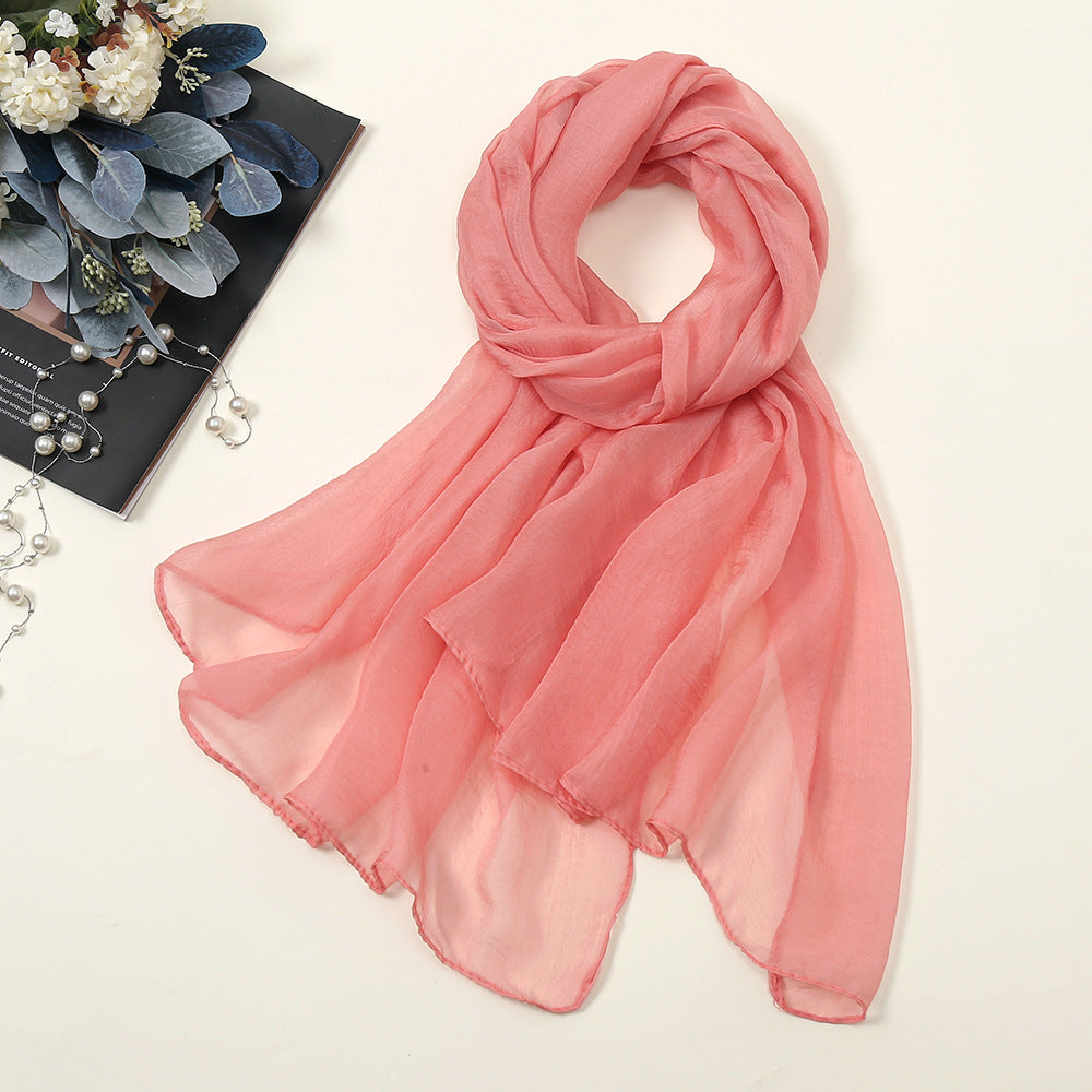 New Pure Color 30D Chiffon Silk Scarf, Fashionable Oversized Chiffon Beach Towel, Travel Sun Protection Gauze Scarf, Spot Wholesale