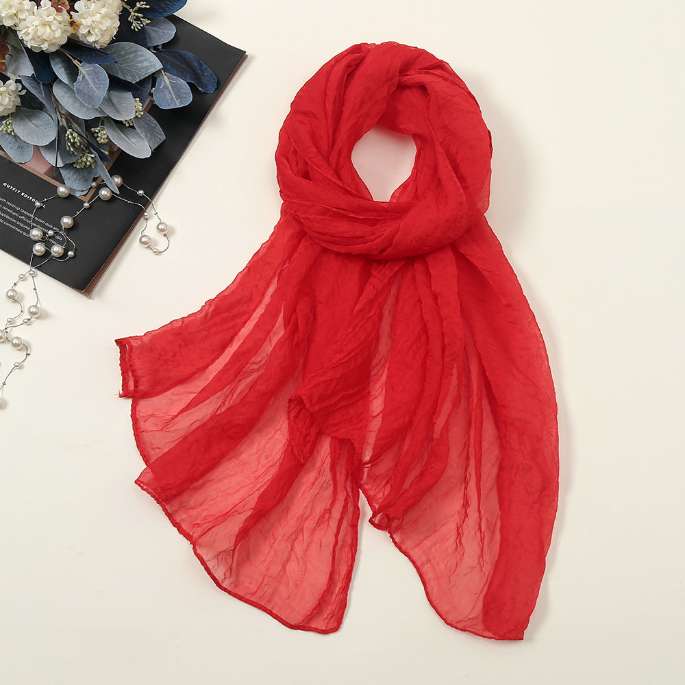 New Pure Color 30D Chiffon Silk Scarf, Fashionable Oversized Chiffon Beach Towel, Travel Sun Protection Gauze Scarf, Spot Wholesale