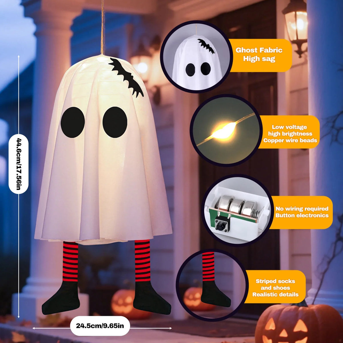 Halloween Glowing White Ghost Hanging Ghosts with Fairy Lights Halloween Outdoor Decoration 50cm Halloween Party Decoration