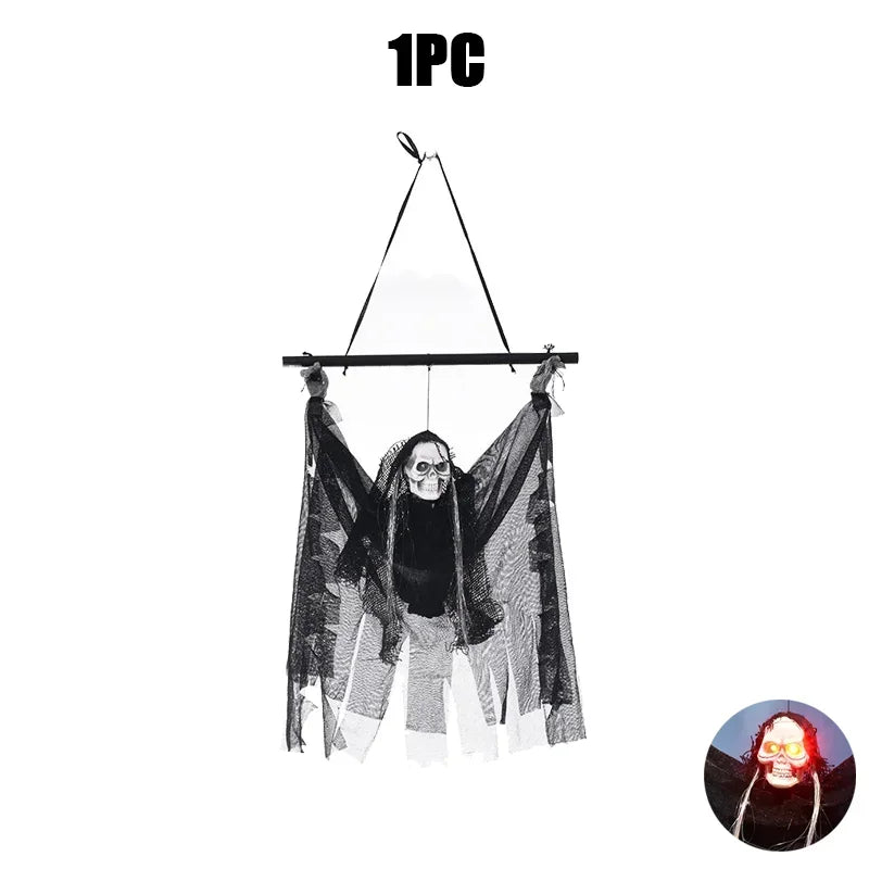 Halloween Skull Small Hanging Ghost Pendant Electric Light Up Trick Prop for Bar KTV Party Decoration Haunted House Decor