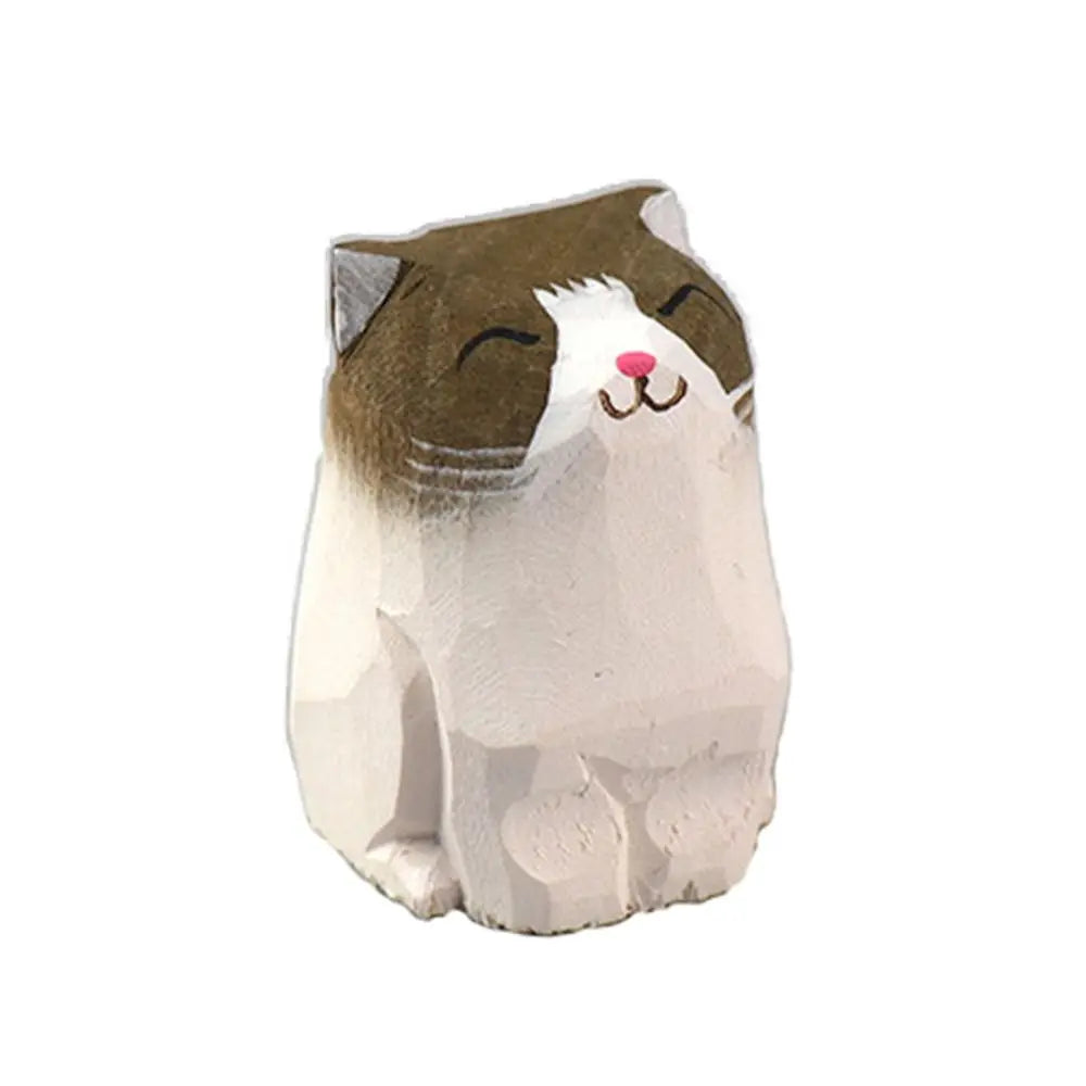 Creative Cartoon Animal Wood Bear Figurine Carved Wooden Desktop Knick-knack Home Decoration Art Craft Carving Cat Statue