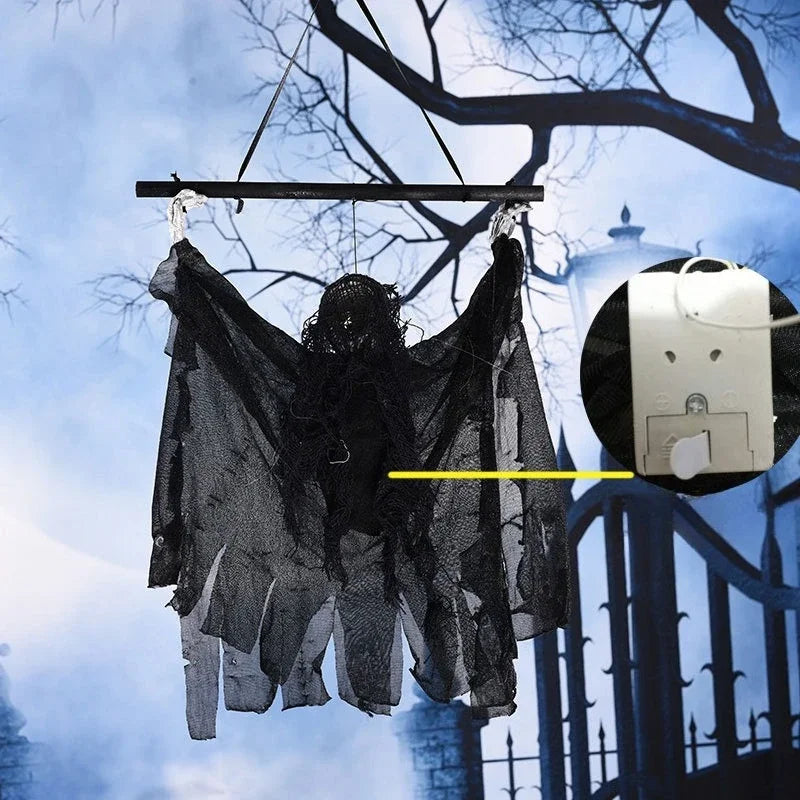 Halloween Skull Small Hanging Ghost Pendant Electric Light Up Trick Prop for Bar KTV Party Decoration Haunted House Decor