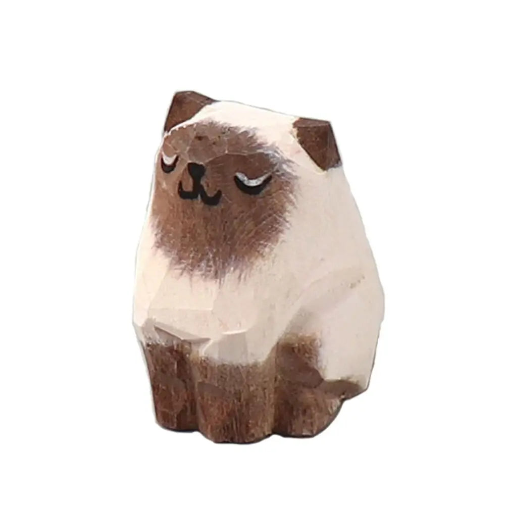 Creative Cartoon Animal Wood Bear Figurine Carved Wooden Desktop Knick-knack Home Decoration Art Craft Carving Cat Statue