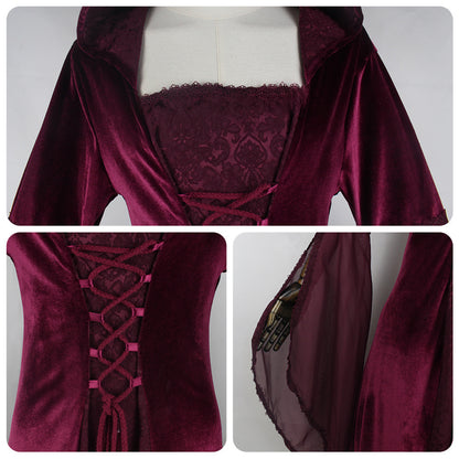 Cross-Border 2022 Women's Cos Clothing Medieval Retro Style Wedding Dress 4-Color Hooded Waist Dress Cosplay