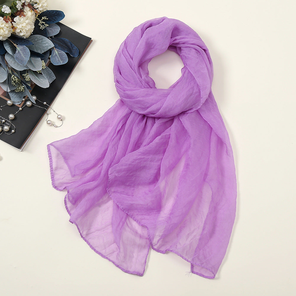 New Pure Color 30D Chiffon Silk Scarf, Fashionable Oversized Chiffon Beach Towel, Travel Sun Protection Gauze Scarf, Spot Wholesale