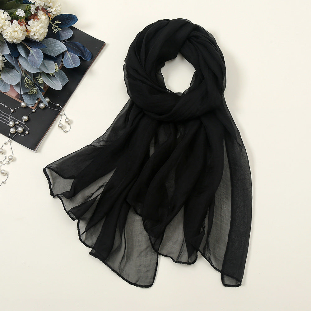 New Pure Color 30D Chiffon Silk Scarf, Fashionable Oversized Chiffon Beach Towel, Travel Sun Protection Gauze Scarf, Spot Wholesale
