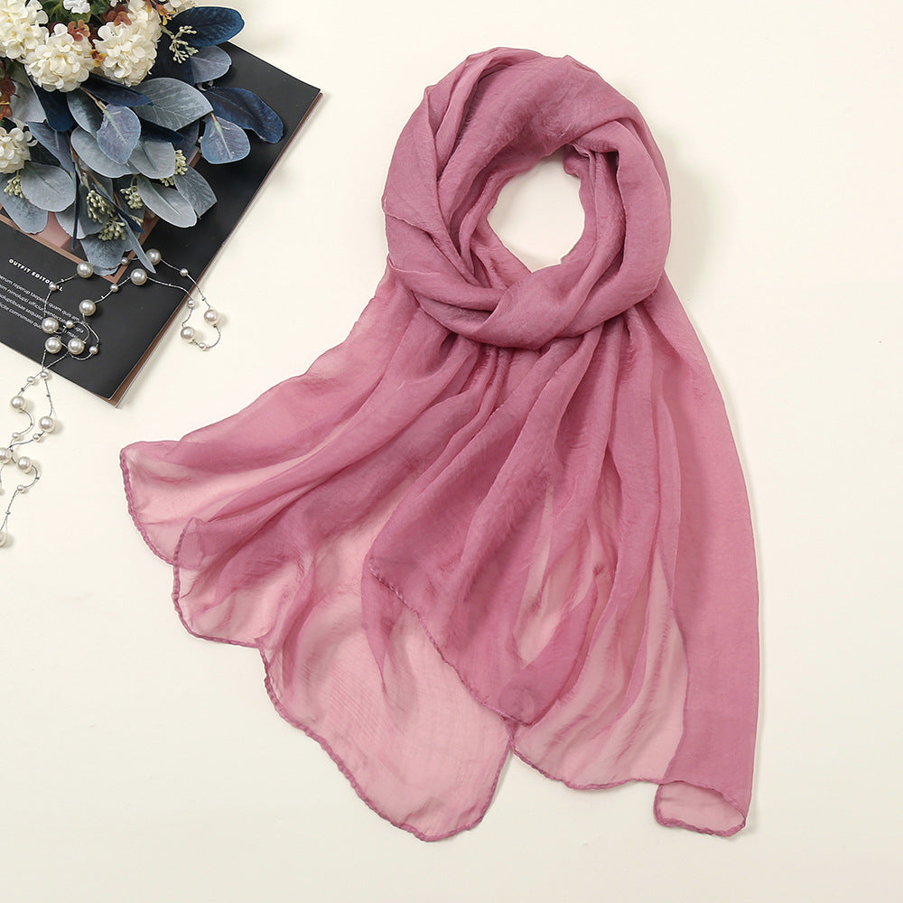 New Pure Color 30D Chiffon Silk Scarf, Fashionable Oversized Chiffon Beach Towel, Travel Sun Protection Gauze Scarf, Spot Wholesale