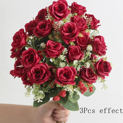 1/2/3Pcs Rose Artificial Flowers Bouquet 30cm Silk Fake Flowers for Wedding Brides Decoration Home Room Decor DIY Vase Accessory