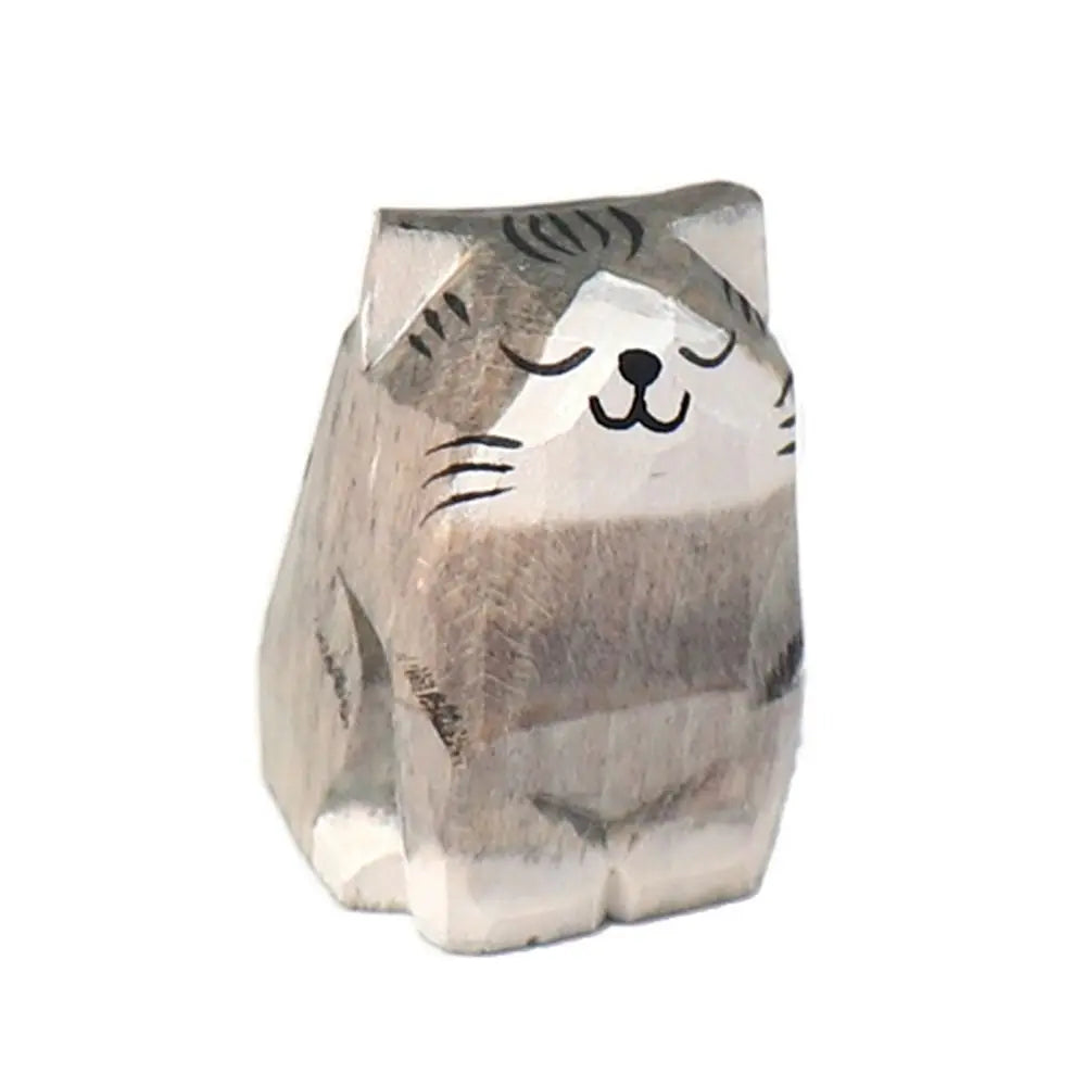Creative Cartoon Animal Wood Bear Figurine Carved Wooden Desktop Knick-knack Home Decoration Art Craft Carving Cat Statue
