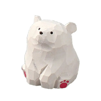 Creative Cartoon Animal Wood Bear Figurine Carved Wooden Desktop Knick-knack Home Decoration Art Craft Carving Cat Statue