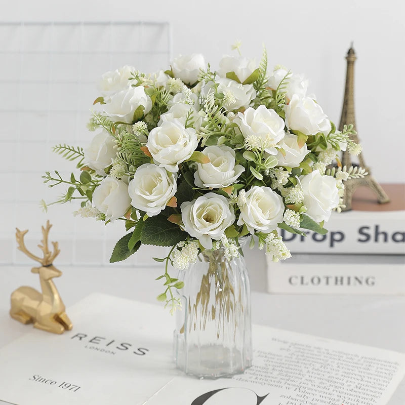 1/2/3Pcs Rose Artificial Flowers Bouquet 30cm Silk Fake Flowers for Wedding Brides Decoration Home Room Decor DIY Vase Accessory