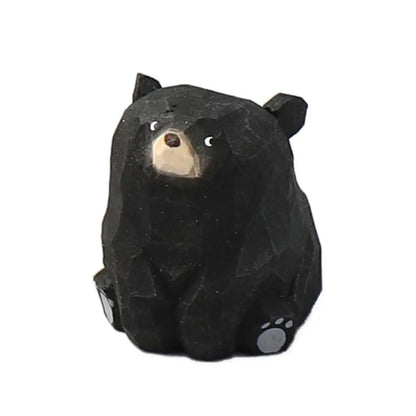Creative Cartoon Animal Wood Bear Figurine Carved Wooden Desktop Knick-knack Home Decoration Art Craft Carving Cat Statue