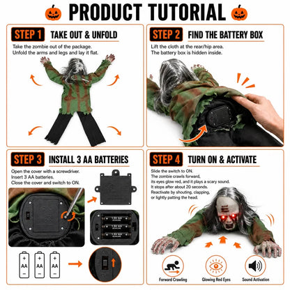 Halloween Crawling Zombie Scary Haunted House Decor Prop Motion Sensor Activated Sound Light Effects Horror Scene Setup