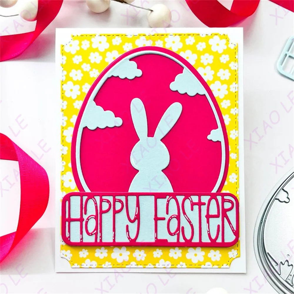 Happy Easter Egg 2026 New Flowers Metal Cutting Dies Scrapbook Diary Decoration Stencil Embossing Template DIY Greeting