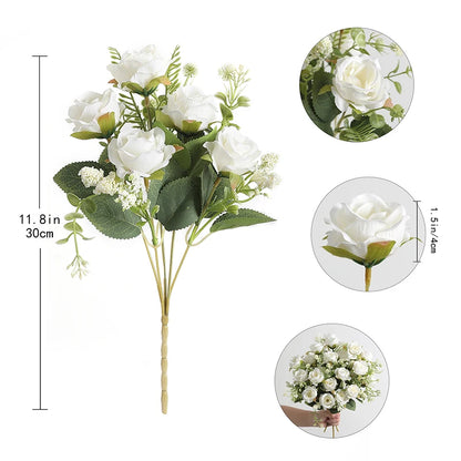 1/2/3Pcs Rose Artificial Flowers Bouquet 30cm Silk Fake Flowers for Wedding Brides Decoration Home Room Decor DIY Vase Accessory