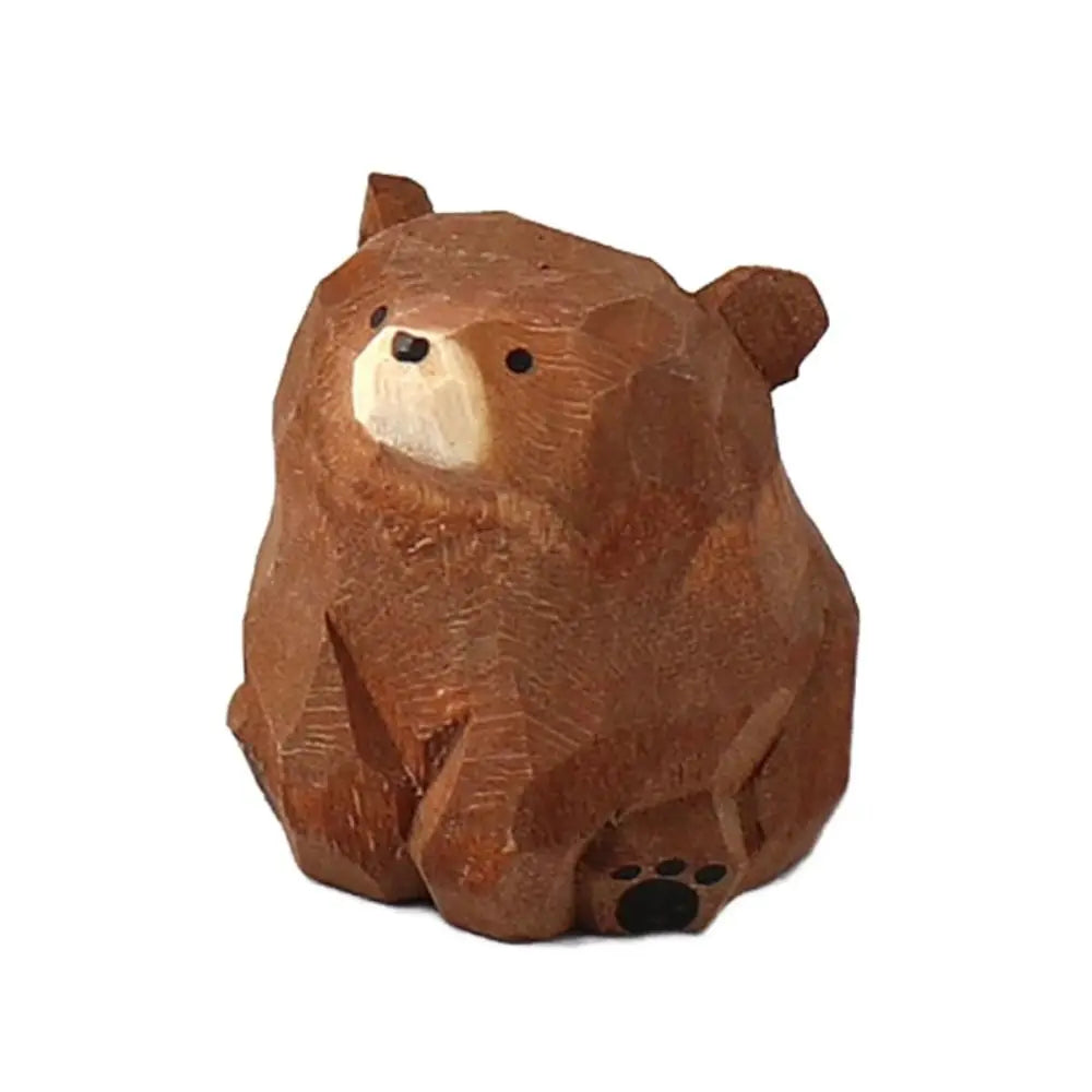 Creative Cartoon Animal Wood Bear Figurine Carved Wooden Desktop Knick-knack Home Decoration Art Craft Carving Cat Statue