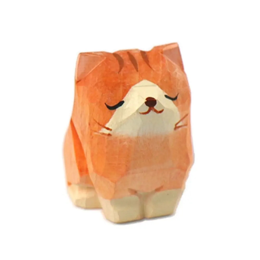 Creative Cartoon Animal Wood Bear Figurine Carved Wooden Desktop Knick-knack Home Decoration Art Craft Carving Cat Statue