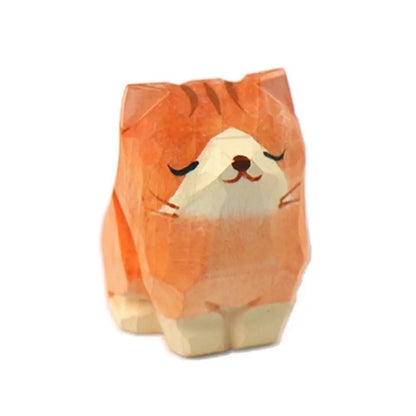 Creative Cartoon Animal Wood Bear Figurine Carved Wooden Desktop Knick-knack Home Decoration Art Craft Carving Cat Statue