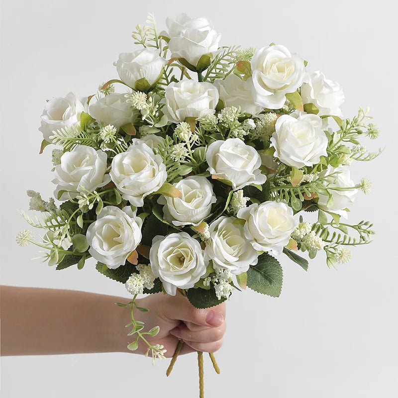 1/2/3Pcs Rose Artificial Flowers Bouquet 30cm Silk Fake Flowers for Wedding Brides Decoration Home Room Decor DIY Vase Accessory
